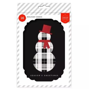 Snowman Greeting Card Green Inspired Black Plaid 16 Count